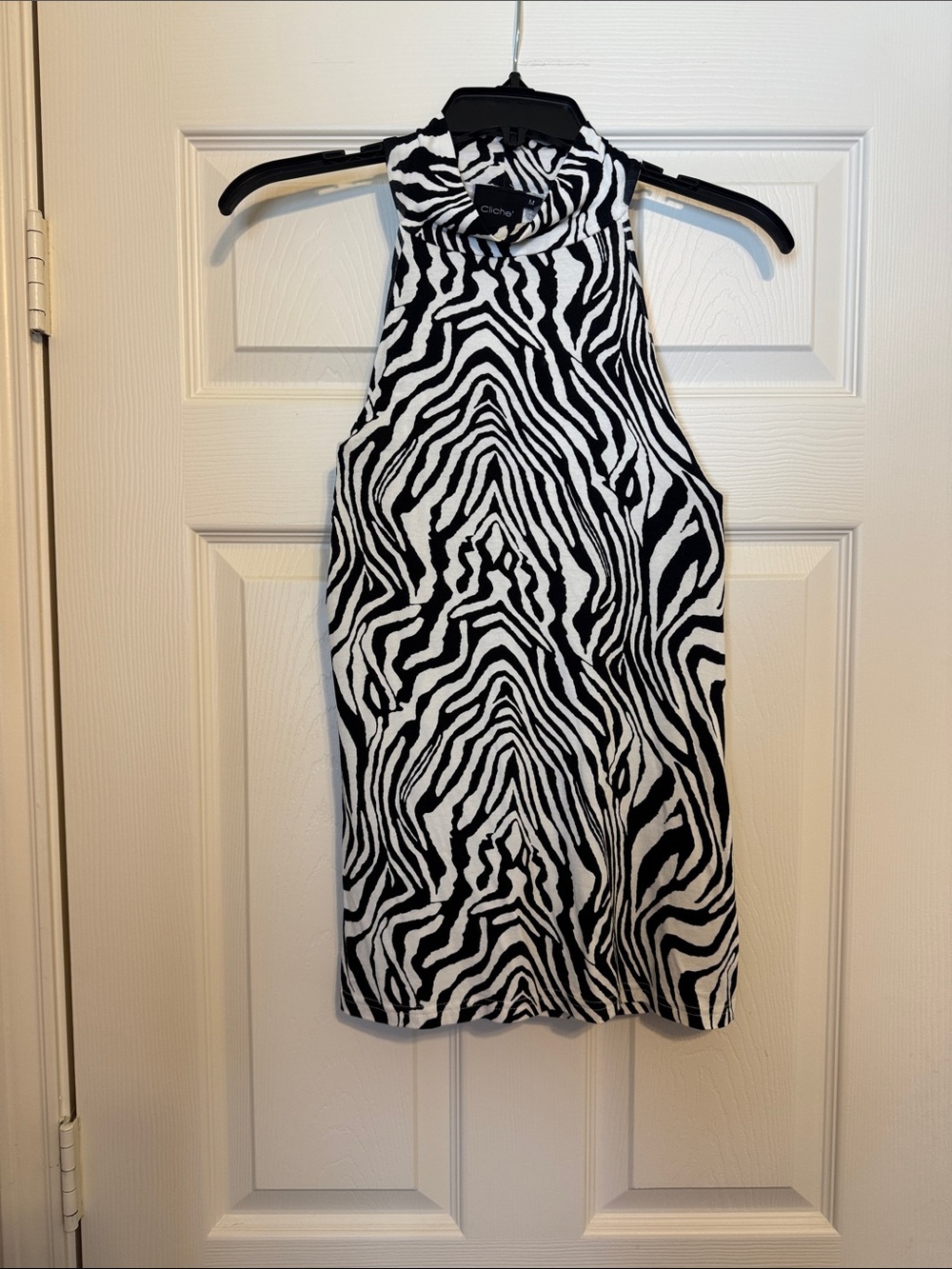 CLICHE Black & White Zebra Mock Neck Sleeveless Tank